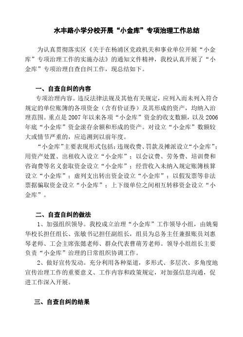 水丰路小学分校开展“小金库”专项治理工作总结