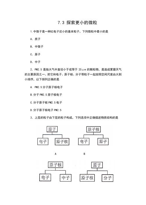 苏科版八年级物理下册同步训练：7.3 探索更小的微粒