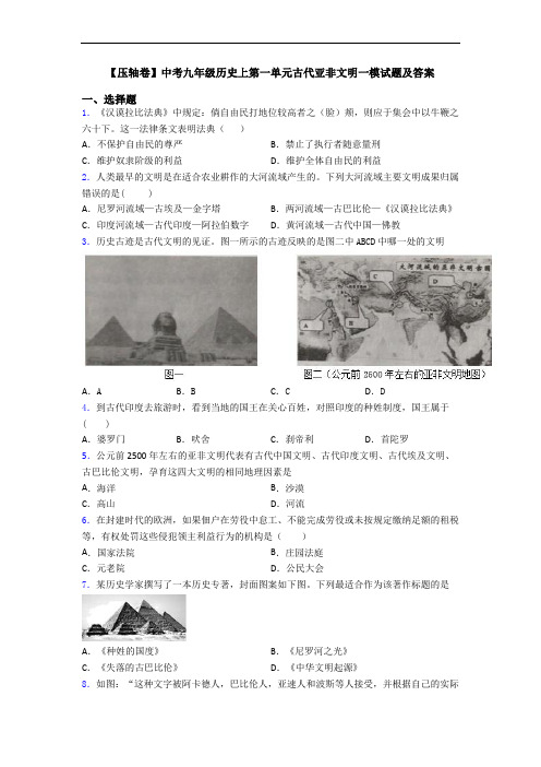 【压轴卷】中考九年级历史上第一单元古代亚非文明一模试题及答案