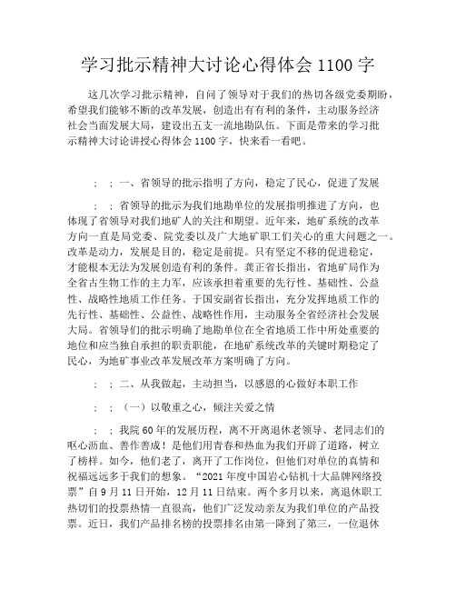 学习批示精神大讨论心得体会1100字