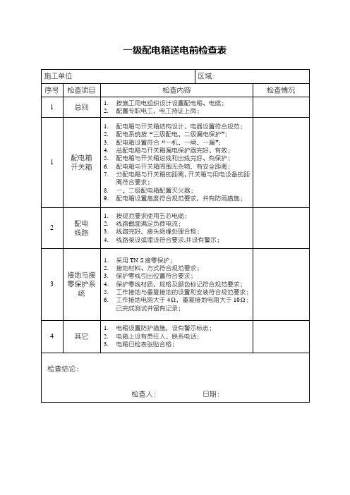 临时配电箱送电前检查表模板