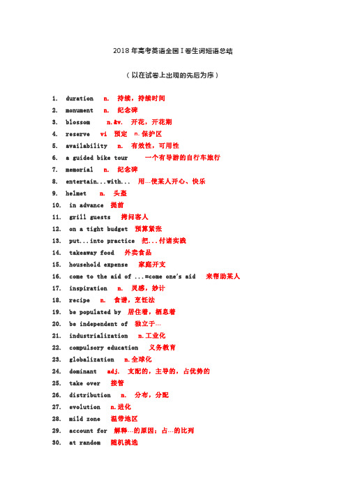 2018年各地高考卷单词短语汇总Word版