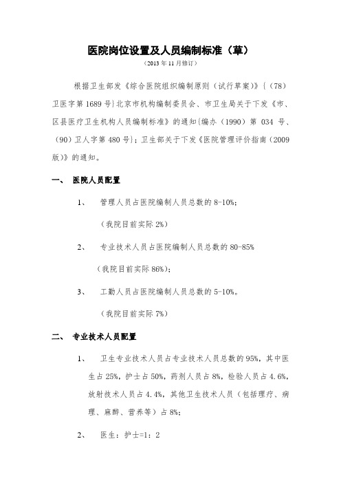 最新医院岗位设置及人员编制标准汇编