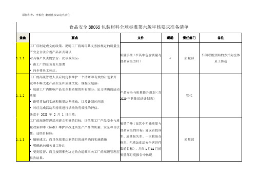 食品安全BRCGS包装材料全球标准第六版审核要求准备清单