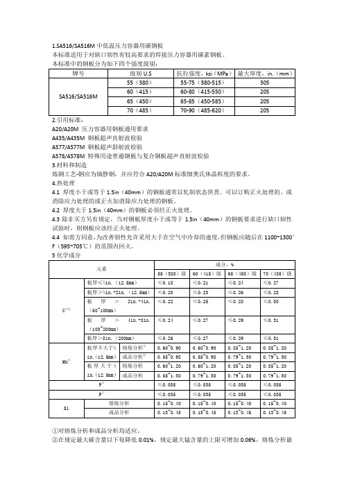 SA516Gr55 SA516Gr60 SA516Gr65 SA516Gr70技术参数