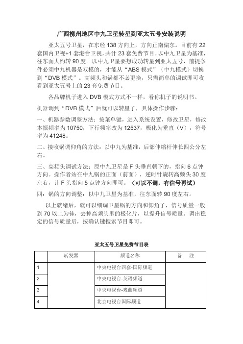 广西柳州地区用中九卫星小锅—接收亚太5号卫星操作指南