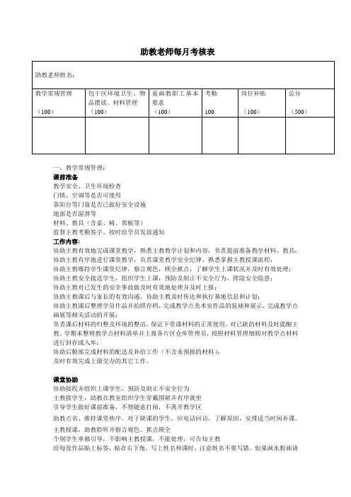 教育机构助教老师每月考核表