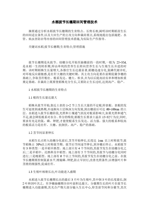 水稻拔节长穗期田间管理技术