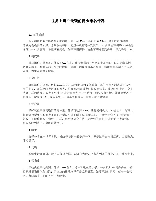 世界上毒性最强的昆虫排名情况