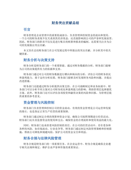 财务突出贡献总结