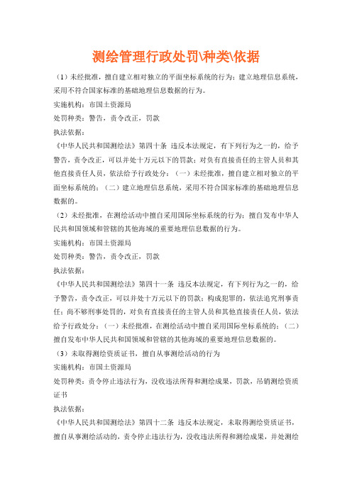 测绘管理行政处罚种类、依据