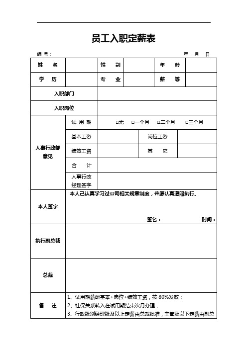 员工入职定薪表