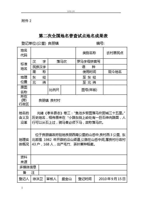 第二次全国地名普查试点地名成果表