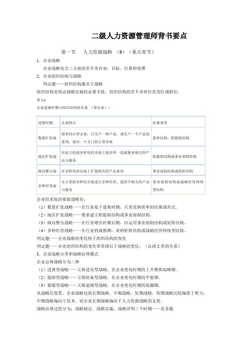 二级人力资源管理师背书要点