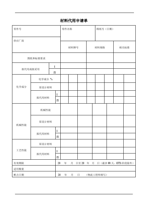材料代用申请单