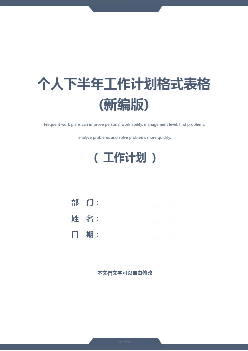 个人下半年工作计划格式表格(新编版)