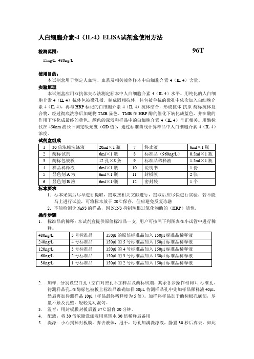 人白细胞介素-4IL-4ELISA试剂盒使用方法