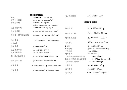 物理最常用常数