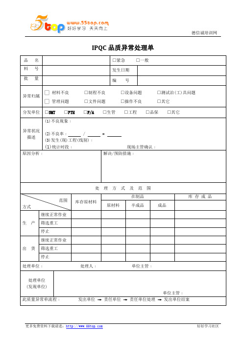 IPQC品质异常处理单