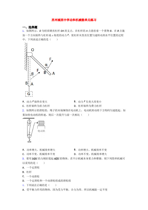 苏州城西中学功和机械能单元练习