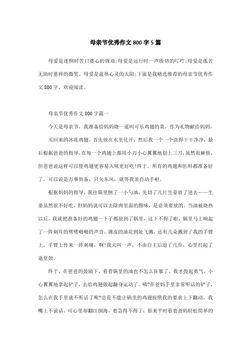 母亲节优秀作文800字5篇