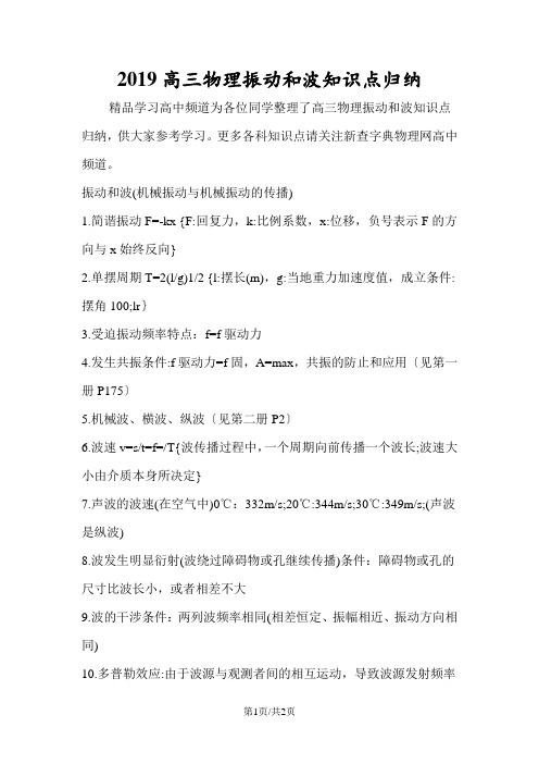 高三物理振动和波知识点归纳