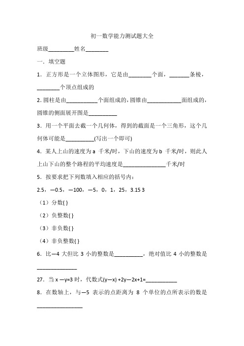 初一数学能力测试题大全