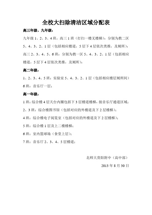 全校大扫除清洁区域分配
