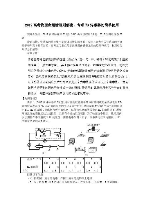 2019高考物理命题潜规则解密：专项73传感器的简单使用