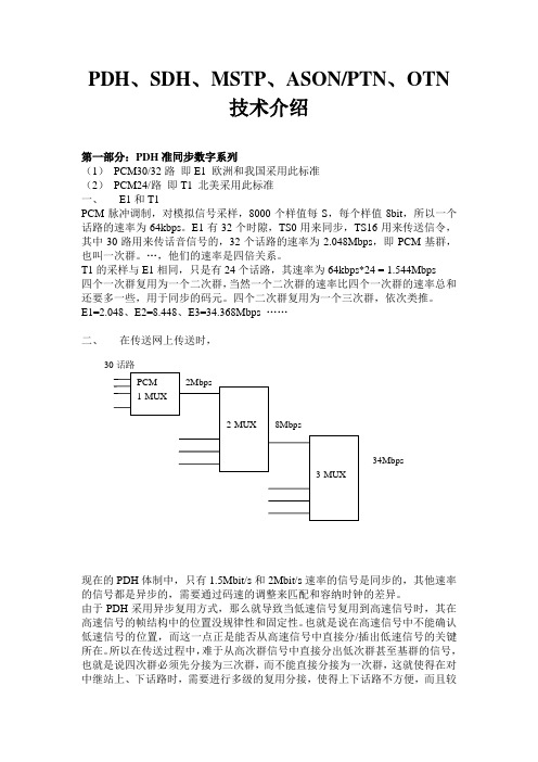 PDH、SDH、MSTP、ASON、PTN、OTN技术介绍