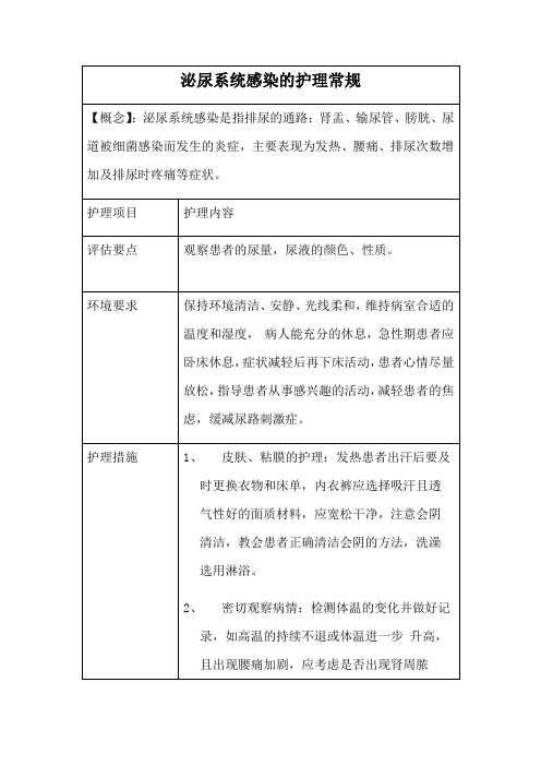 泌尿系统感染的护理常规