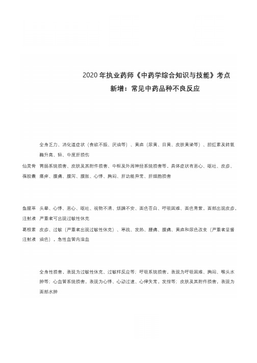 2020年执业药师《中药学综合知识与技能》考点新增：常见中药品种不良反应