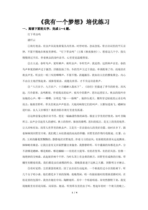 《我有一个梦想》同步测试(培优练习)【语文北师大必修3】