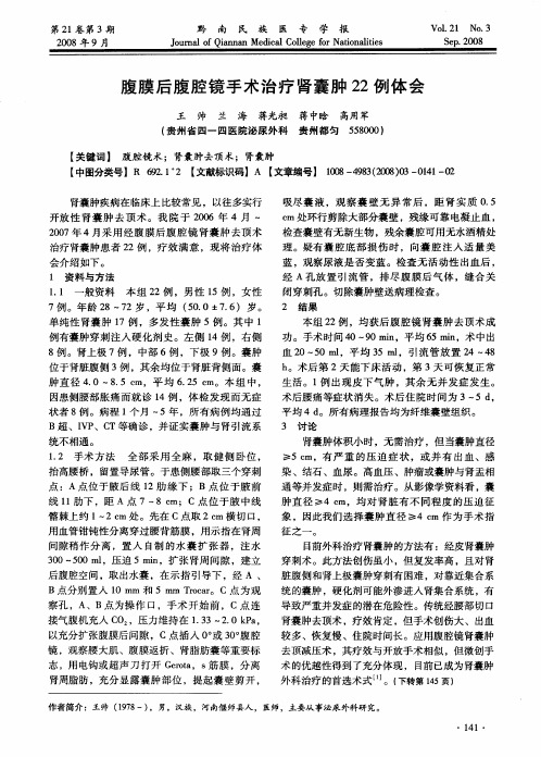腹膜后腹腔镜手术治疗肾囊肿22例体会