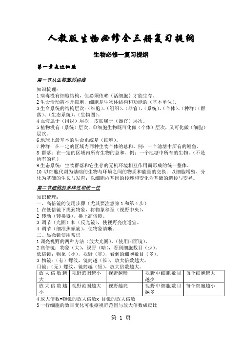人教版生物必修全三册复习提纲word资料34页
