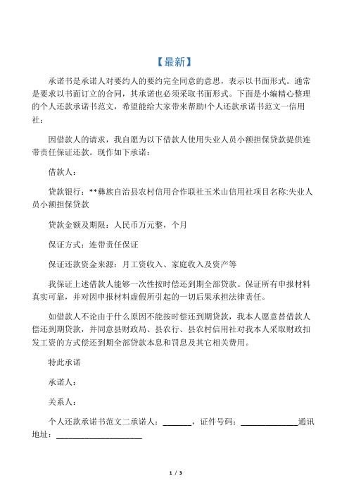 个人还款承诺书范文
