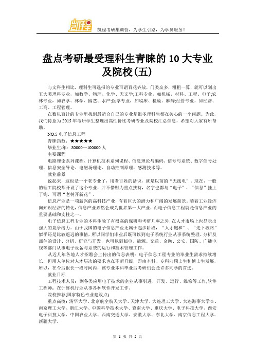 盘点考研最受理科生青睐的10大专业及院校(五)