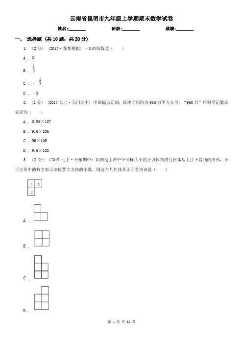云南省昆明市九年级上学期期末数学试卷