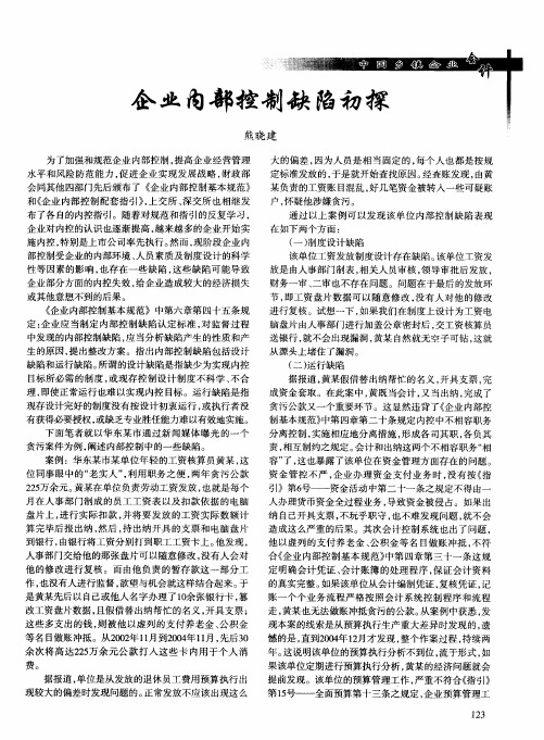 企业内部控制缺陷初探