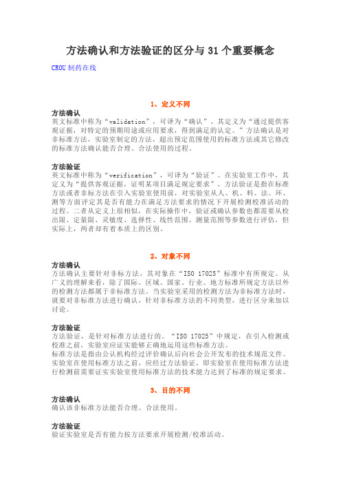 方法确认和方法验证的区分与31个重要概念