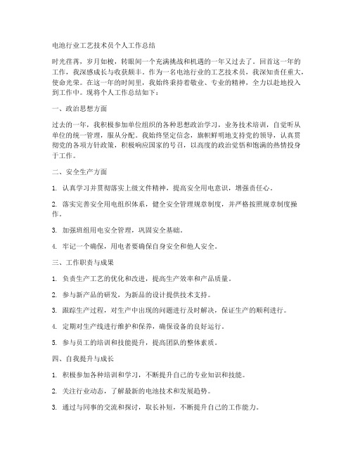 电池行业工艺技术员个人工作总结