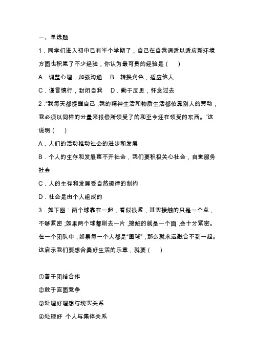 中考政治二轮个人与集体复习题