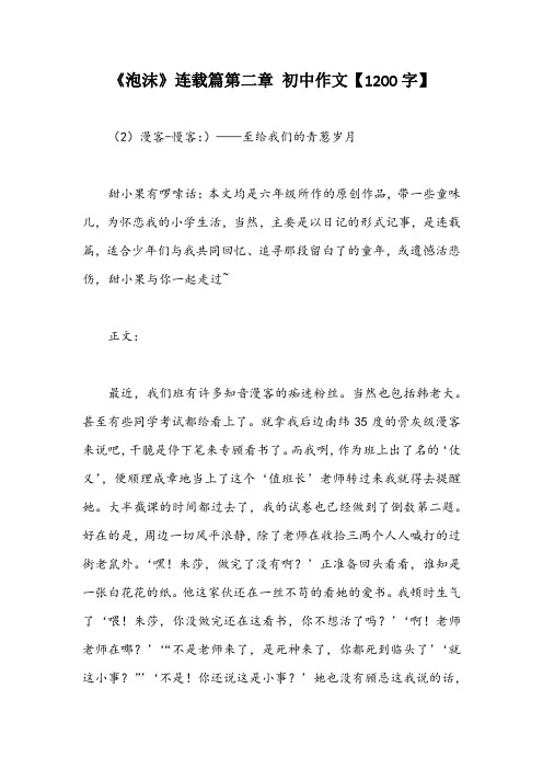 《泡沫》连载篇第二章 初中作文【1200字】