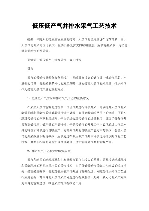 低压低产气井排水采气工艺技术