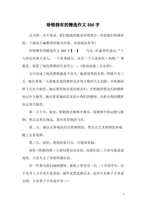 珍惜拥有的精选作文500字