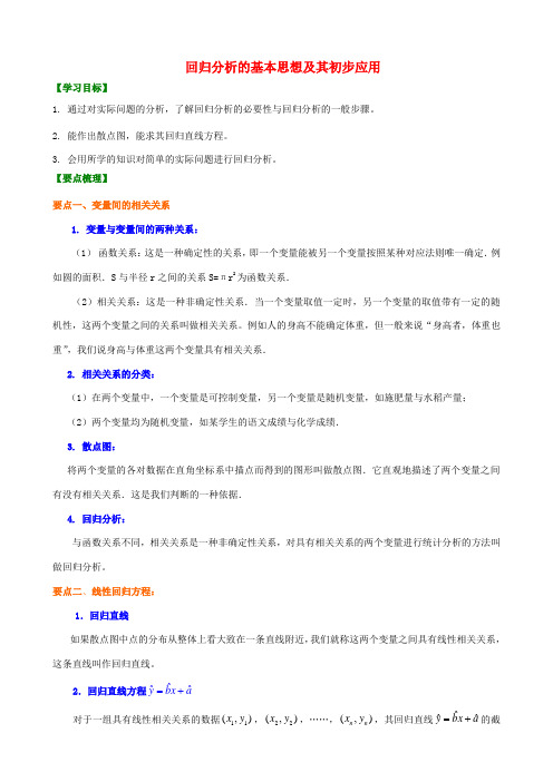 北京四中2014届高三数学总复习 回归分析的基本思想及其初步应用知识讲解 