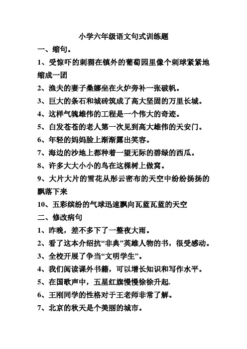 小学六年级语文句式训练题