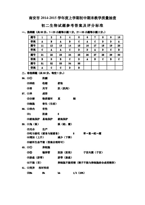 南安2012015学上学期初中期末教学质量抽查