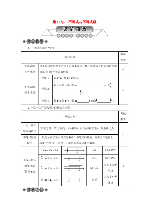 浙江省年中考数学总复习第二章方程与不等式第10讲不等式与不等式组讲解篇