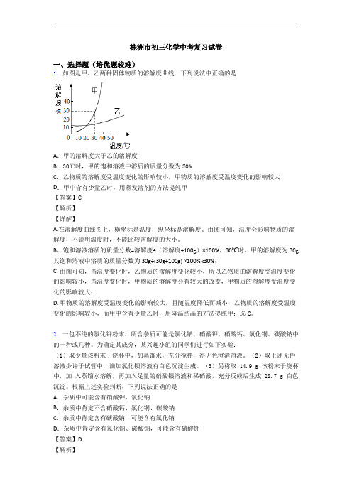 株洲市初三化学中考复习试卷